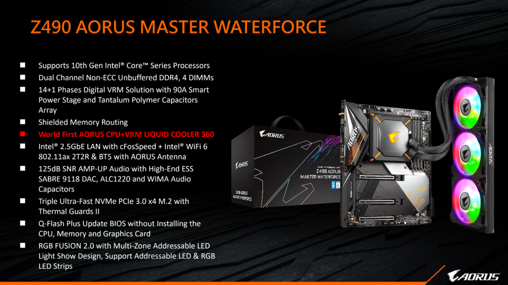 Gigabyte Z490 AORUS Master Waterforce Motherboard Official Features